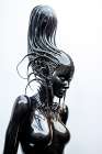 Alien woman covered in ferrofluid. AI Generated. Art Print